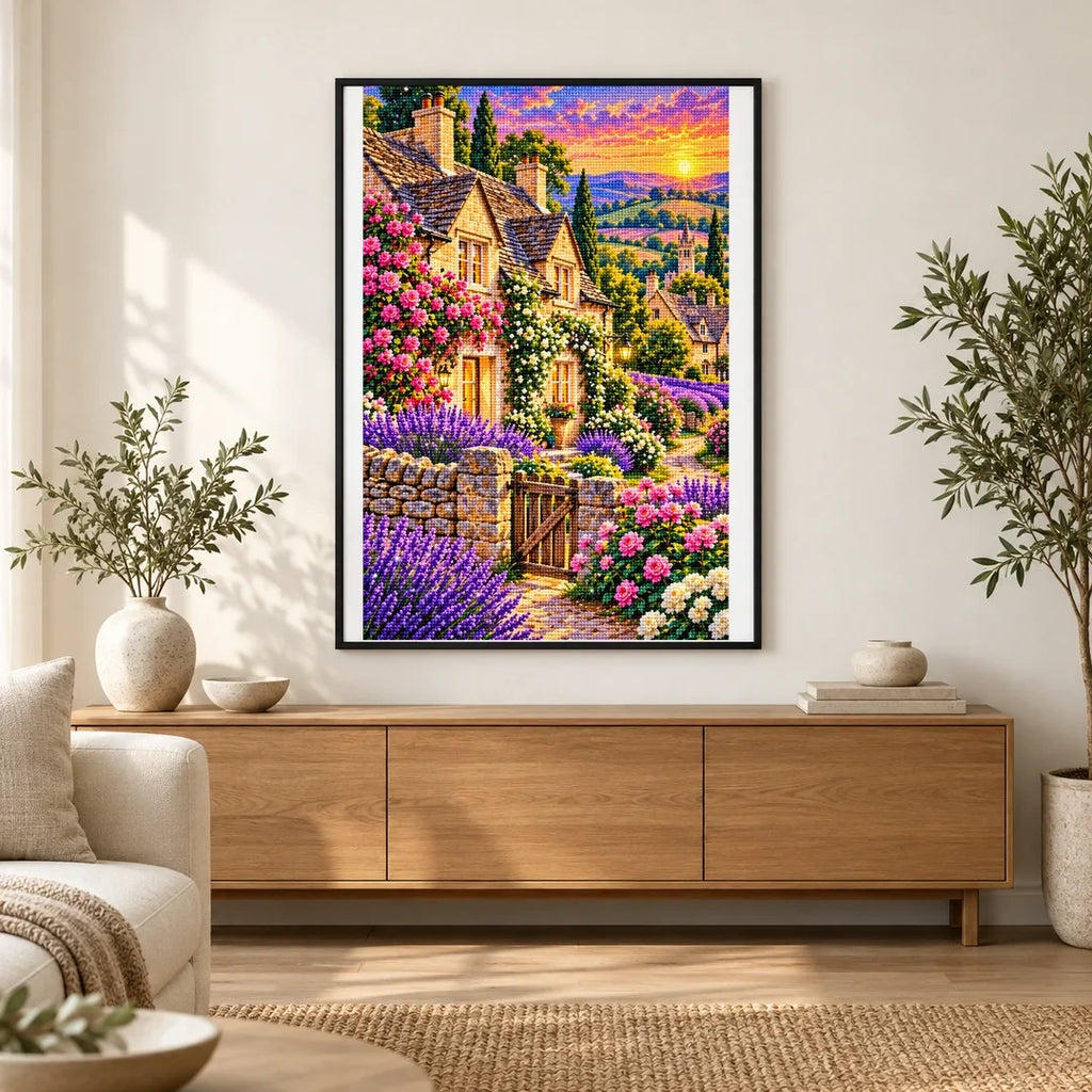 Cotswolds Lavender Cottage finished artwork in home décor