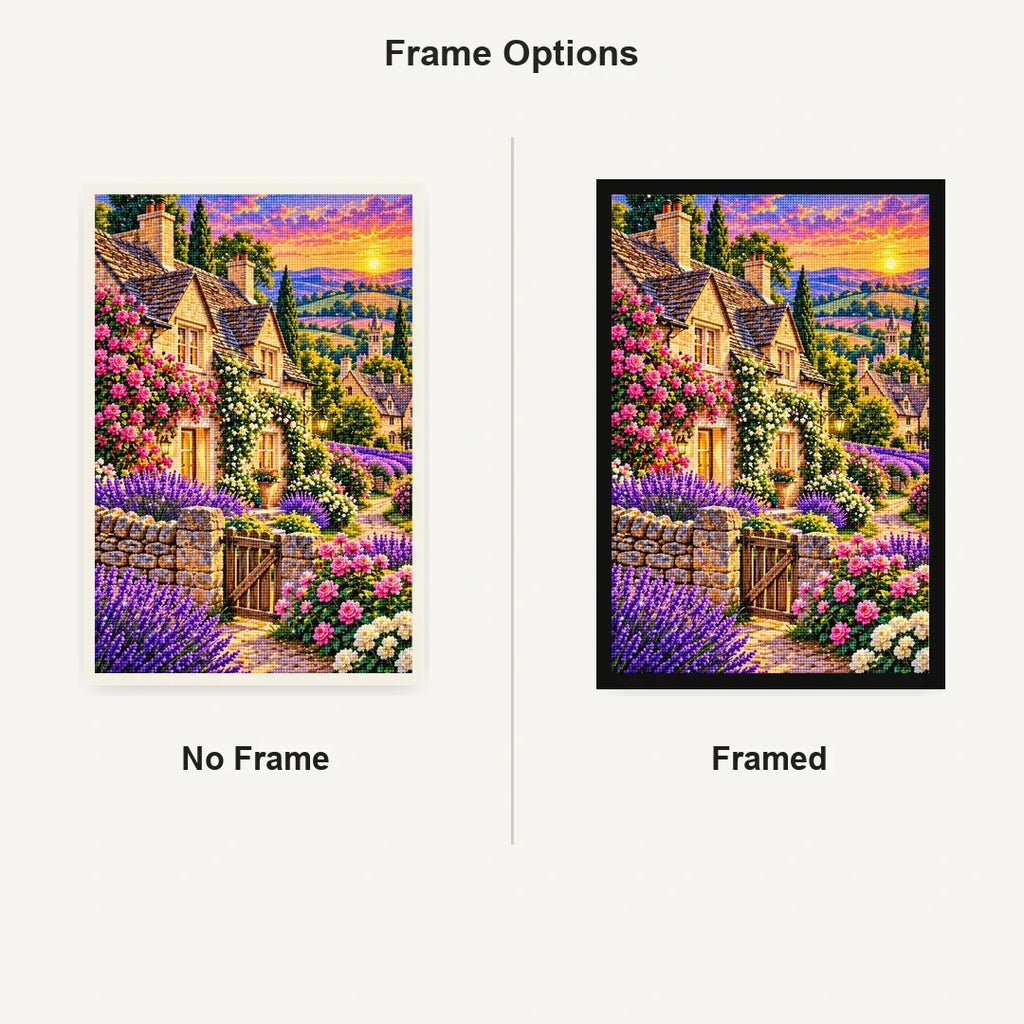 Cotswolds Lavender Cottage No Frame and Framed comparison