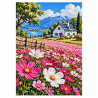 Cottage Cosmos Meadow Diamond Painting Kit finished diamond artwork on white background
