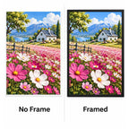 Cottage Cosmos Meadow Diamond Painting Kit No Frame and Framed comparison