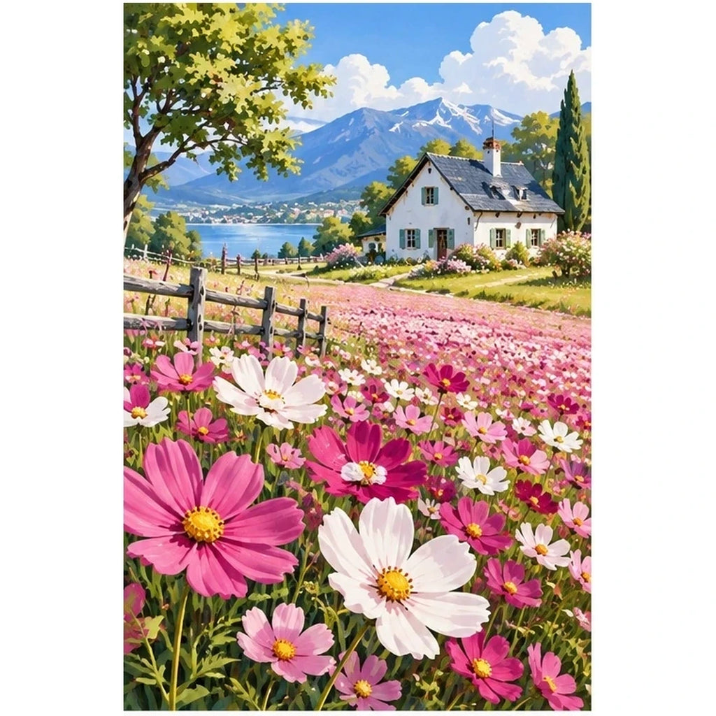 Cottage Cosmos Meadow original artwork on white background