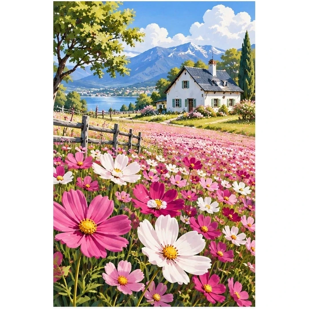 Cottage Cosmos Meadow original artwork on white background