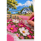 Cottage Cosmos Meadow Diamond Painting Kit diamond placement process