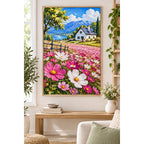Cottage Cosmos Meadow Diamond Painting Kit home decor scene