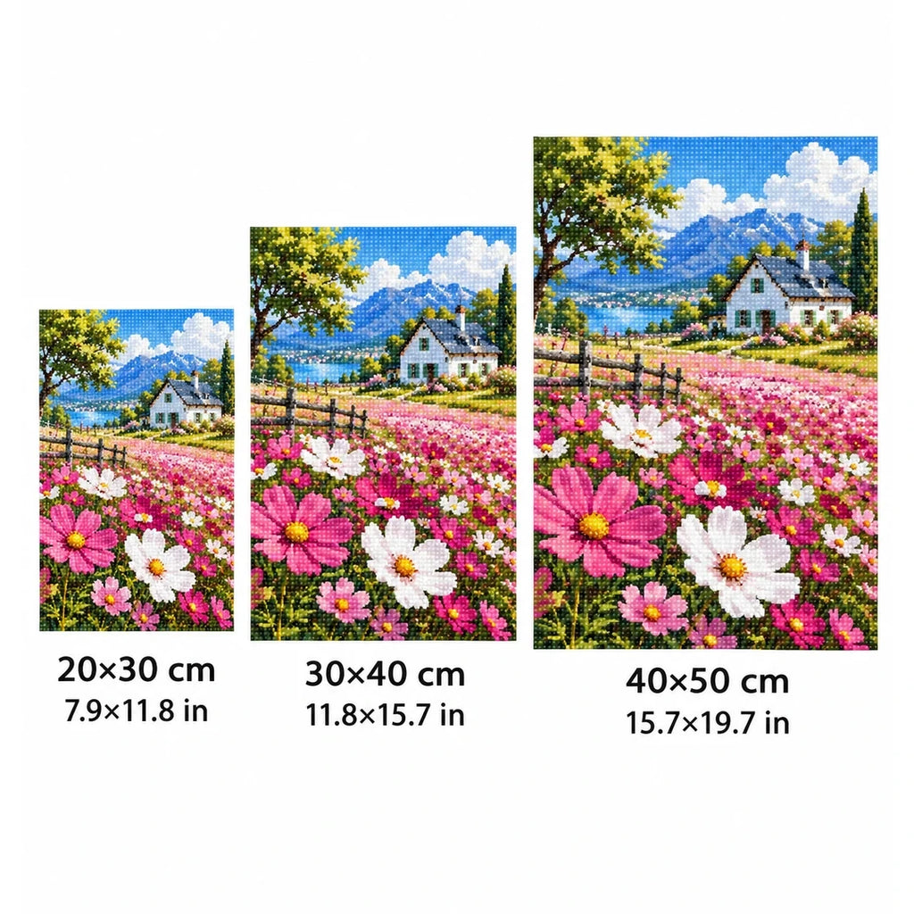 Cottage Cosmos Meadow Diamond Painting Kit size guide