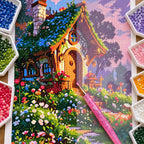 Diamond painting process for Cottage In Bloom Diamond Painting Kit