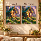 Framed and no-frame comparison for Cottage In Bloom Diamond Painting Kit