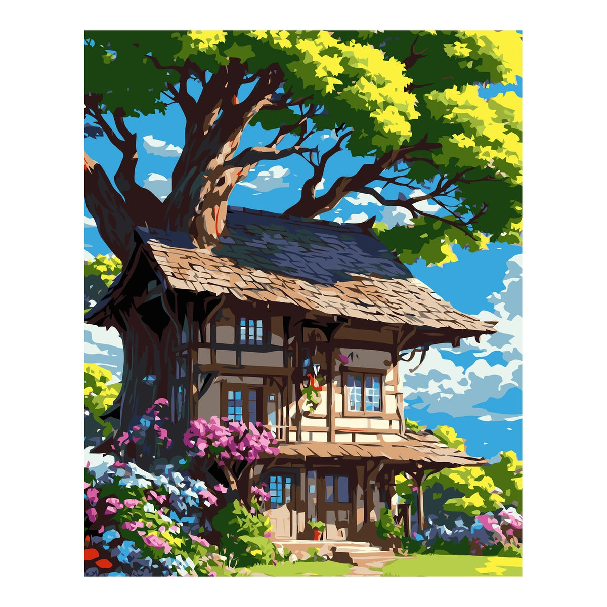 Original artwork for Cottage Under The Great Oak Diamond Painting Kit