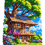Finished diamond painting for Cottage Under The Great Oak Diamond Painting Kit