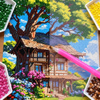 Diamond painting process for Cottage Under The Great Oak Diamond Painting Kit