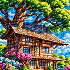 Diamond detail for Cottage Under The Great Oak Diamond Painting Kit