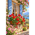 Cottage Window Geraniums — original artwork on a clean white background