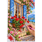 Cottage Window Geraniums — diamond painting process with applicator pen