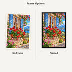 Cottage Window Geraniums — No Frame and Framed style comparison