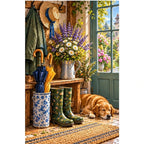 Country Entryway Boots Lavender — original artwork on a clean white background