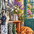 Country Entryway Boots Lavender — close-up canvas and resin drill detail