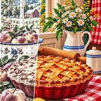 Country Kitchen Peach Pie — close-up canvas and resin drill detail