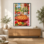 Country Kitchen Peach Pie — finished diamond painting displayed in a home interior