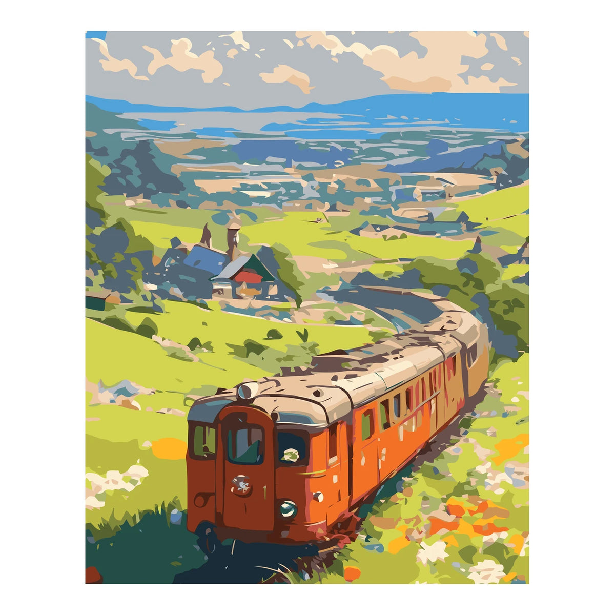 Original artwork for Countryside Rail Journey Diamond Painting Kit