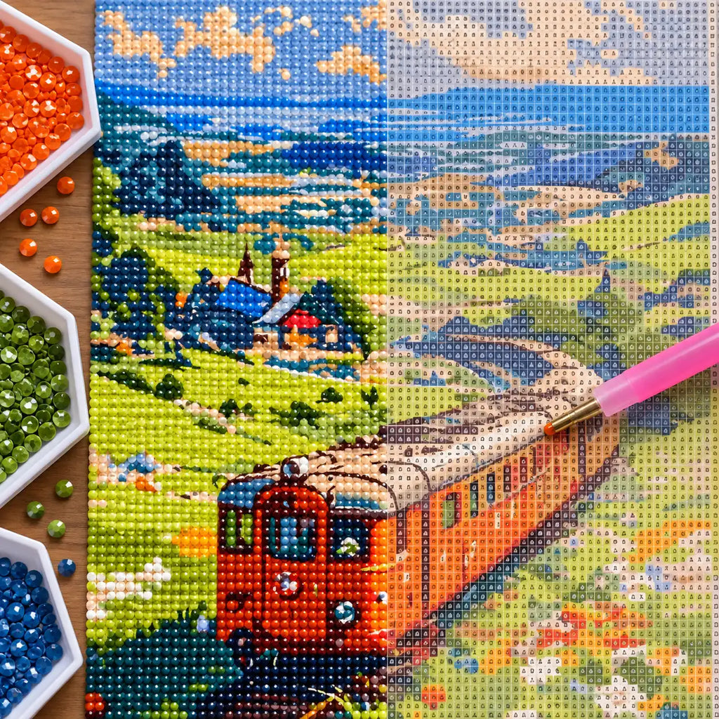 Diamond painting process for Countryside Rail Journey Diamond Painting Kit