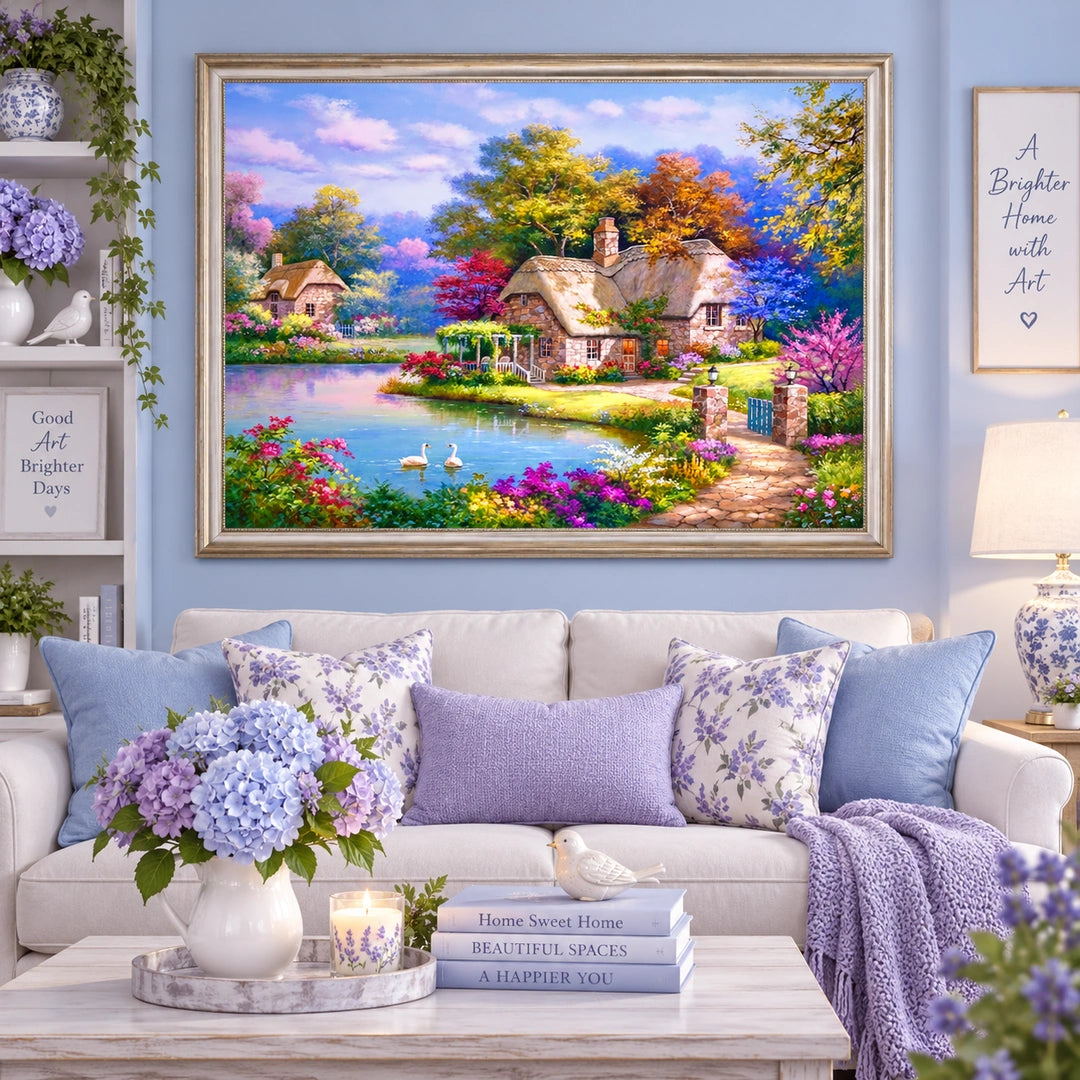Countryside Swan Cottage Diamond Painting Kit diamond painting home decor scene
