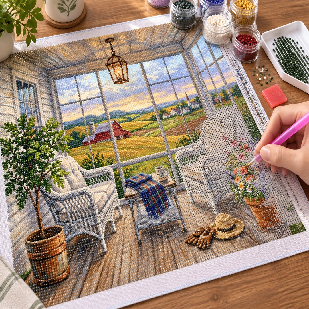 Countryside Window Garden Diamond Painting Kit diamond painting process