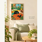 Cozy Black Cat in a City Bedroom Paint by Numbers Kit: artwork shown in a styled room with 15.7 × 19.7 in and 40 × 50 cm dimensions