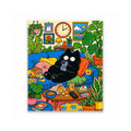 Cozy Black Cat on the Sofa Paint by Numbers Kit: finished artwork on a front-facing canvas against a white background