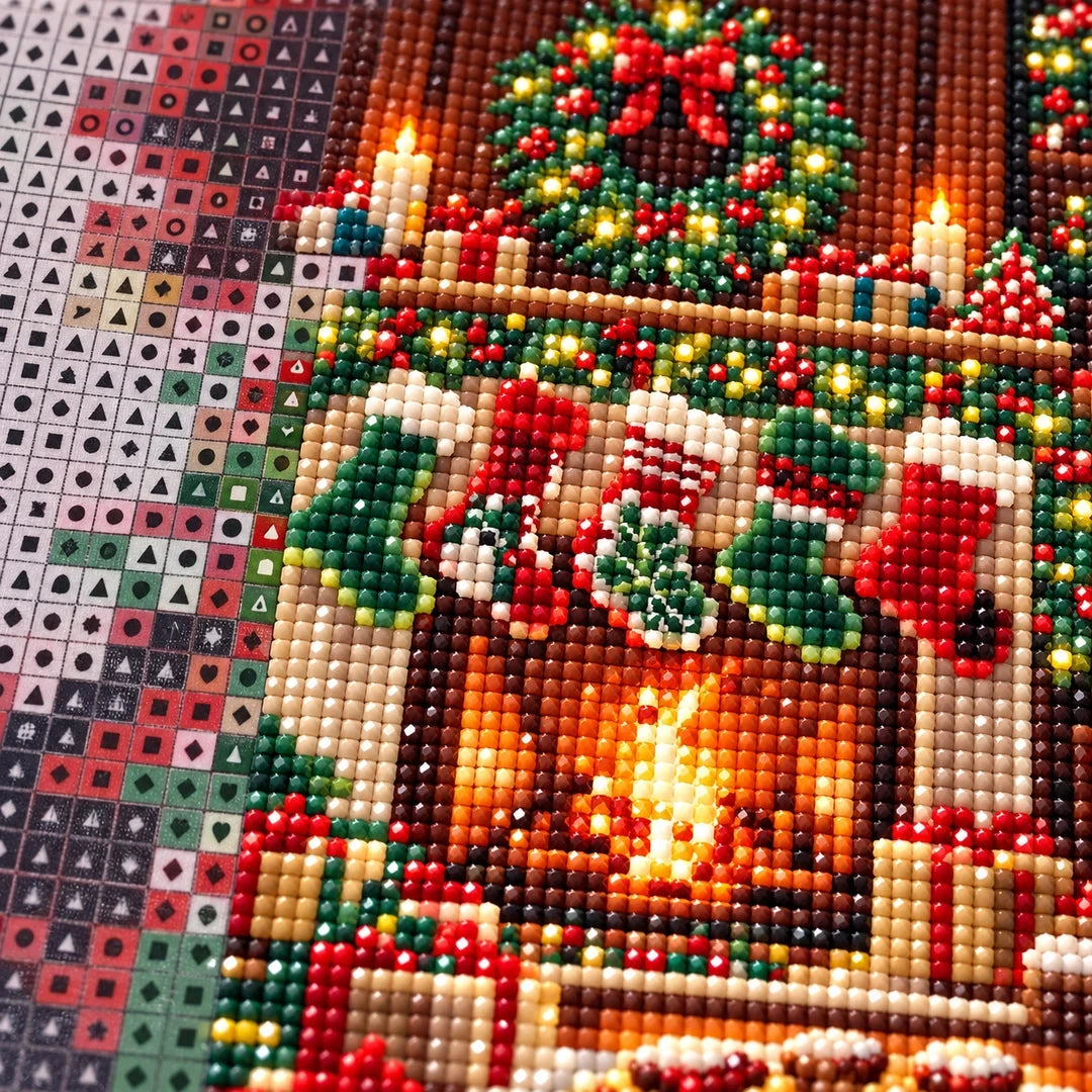 Cozy Christmas Fireplace Diamond Painting Kit detail