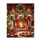 Cozy Christmas Fireplace Diamond Painting Kit original artwork on white background