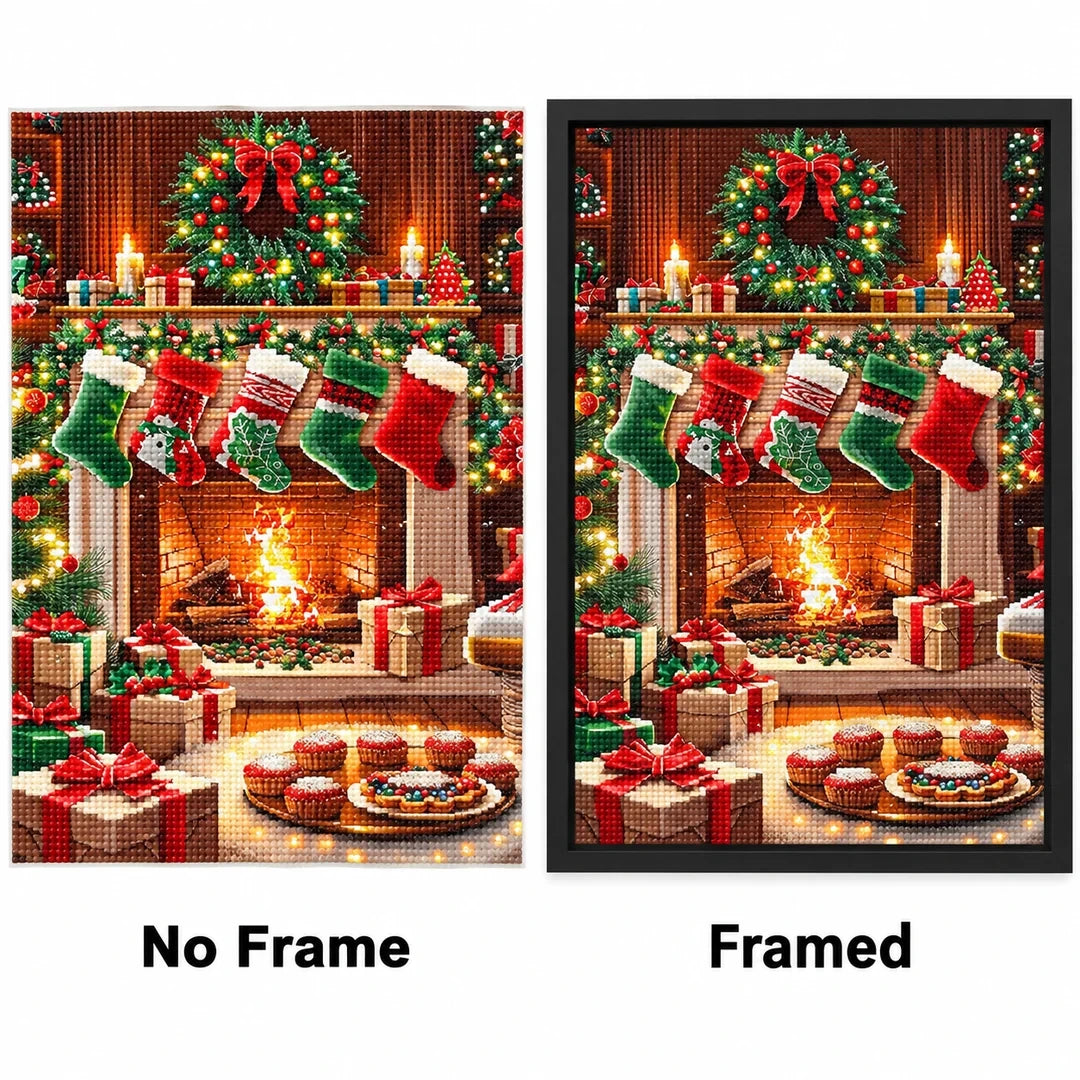 Cozy Christmas Fireplace Diamond Painting Kit frame comparison