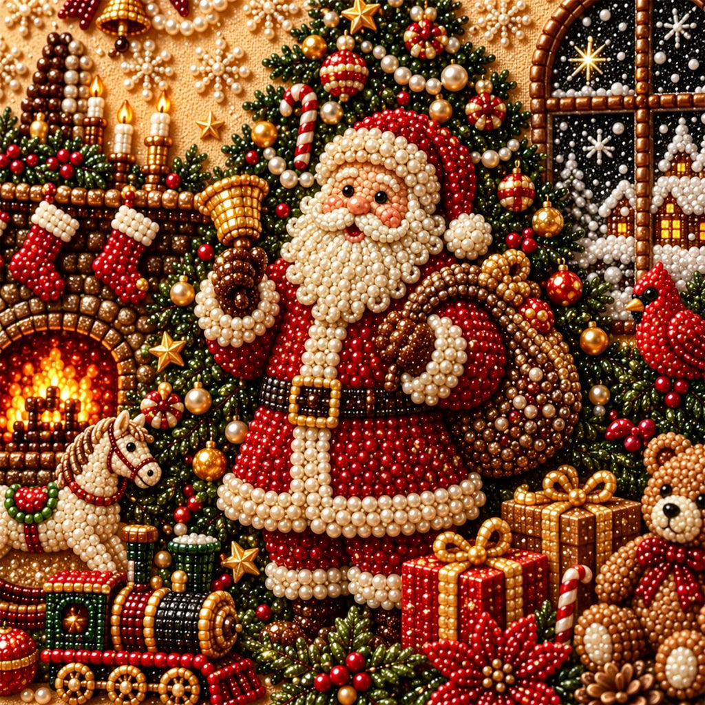Cozy Christmas Santa Scene Pearl Diamond Painting Kit detail image