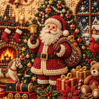 Cozy Christmas Santa Scene Pearl Diamond Painting Kit detail image