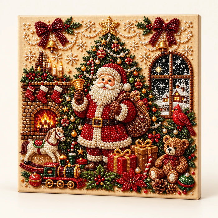 Cozy Christmas Santa Scene Pearl Diamond Painting Kit hero image