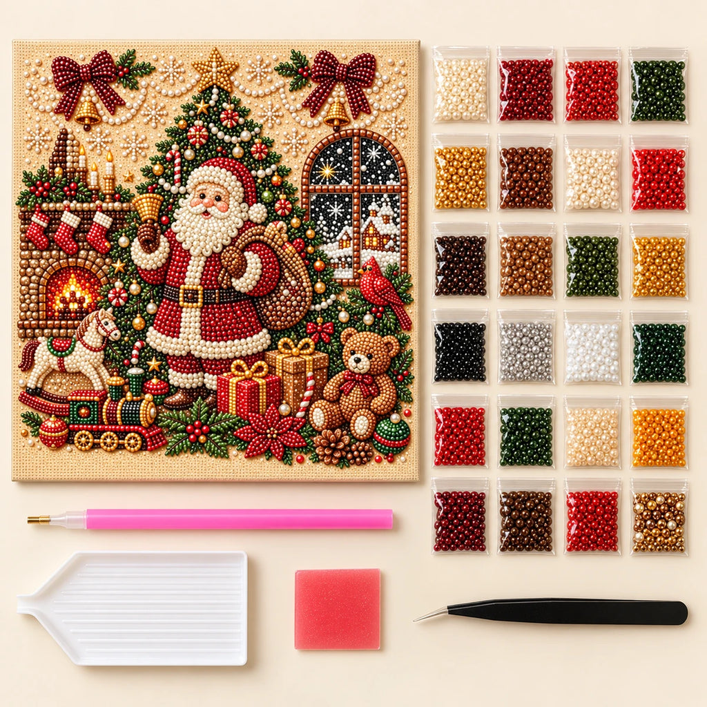 Cozy Christmas Santa Scene Pearl Diamond Painting Kit kit image