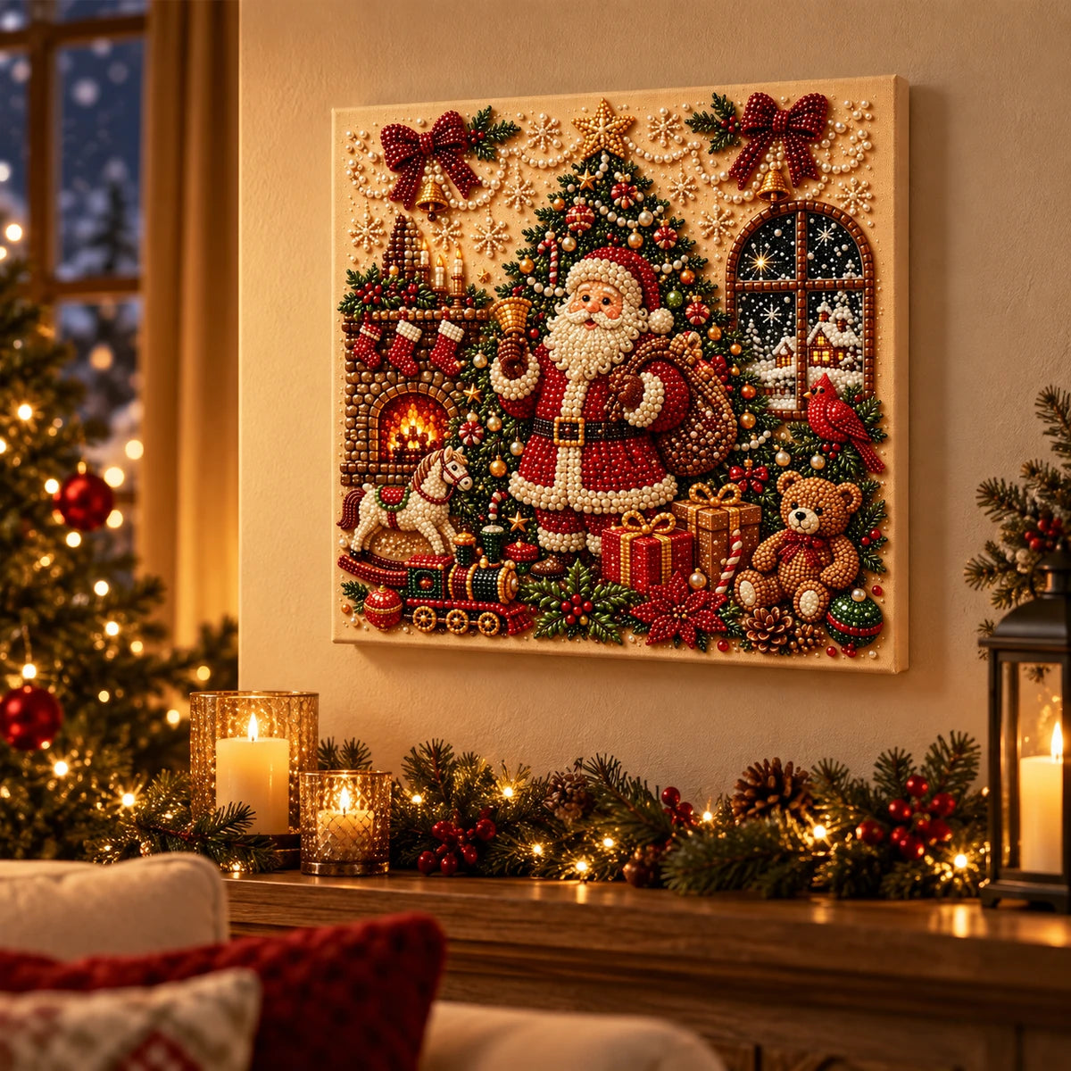 Cozy Christmas Santa Scene Pearl Diamond Painting Kit room image