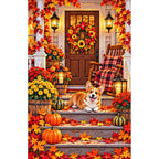 Cozy Fall Porch Corgi — finished diamond painting on a white background