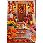 Cozy Fall Porch Corgi — diamond painting process with applicator pen