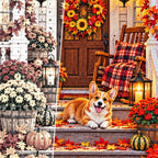 Cozy Fall Porch Corgi — close-up canvas and resin drill detail