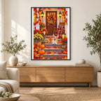 Cozy Fall Porch Corgi — finished diamond painting displayed in a home interior