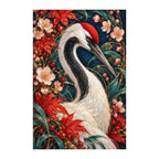 Finished white-background diamond painting of Crane Maple Blossom Frame