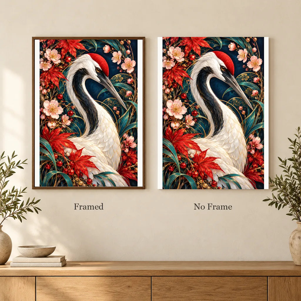 Framed and no-frame options for the Crane Maple Blossom Frame diamond painting
