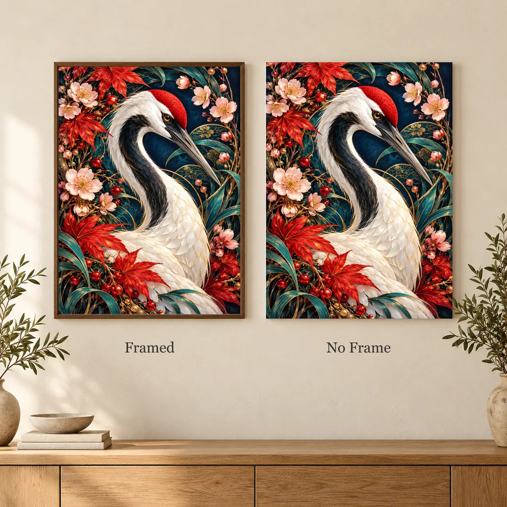 Framed and no-frame options for the Crane Maple Blossom Frame diamond painting