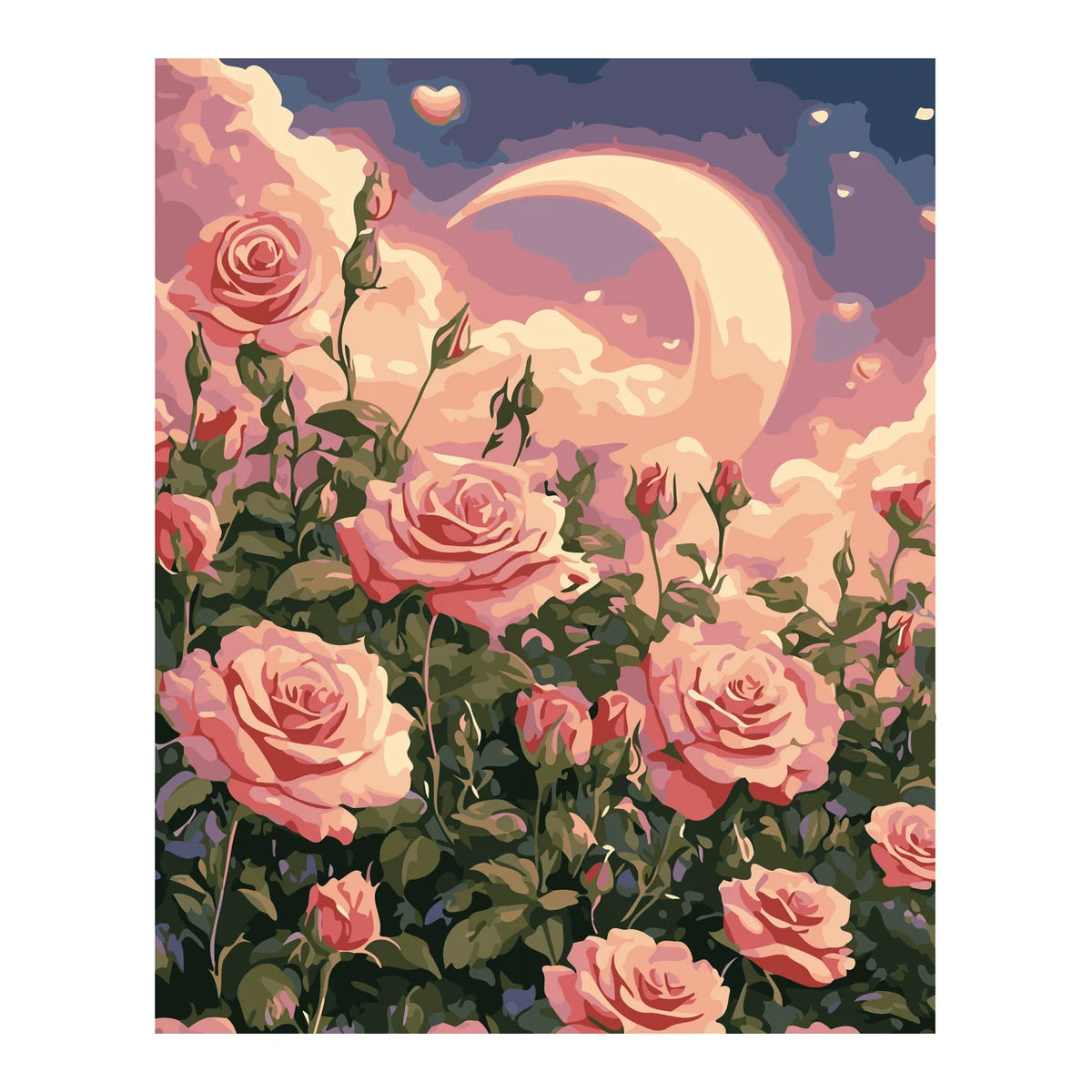 Crescent Moon Rose Garden completed artwork on a clean white background