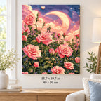 Crescent Moon Rose Garden shown in a styled room with 15.7 × 19.7 in and 40 × 50 cm dimensions