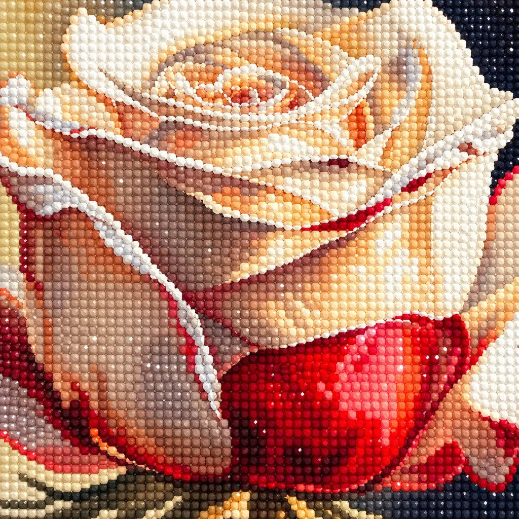 Crimson and Ivory Rose on a Dark Background: detail