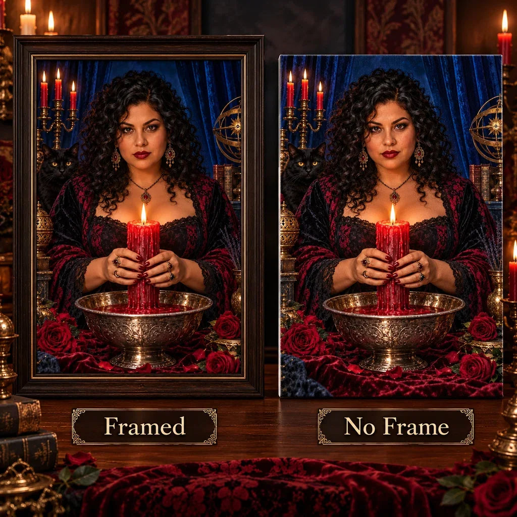 Framed and no-frame Crimson Candle Seer designs shown side by side.