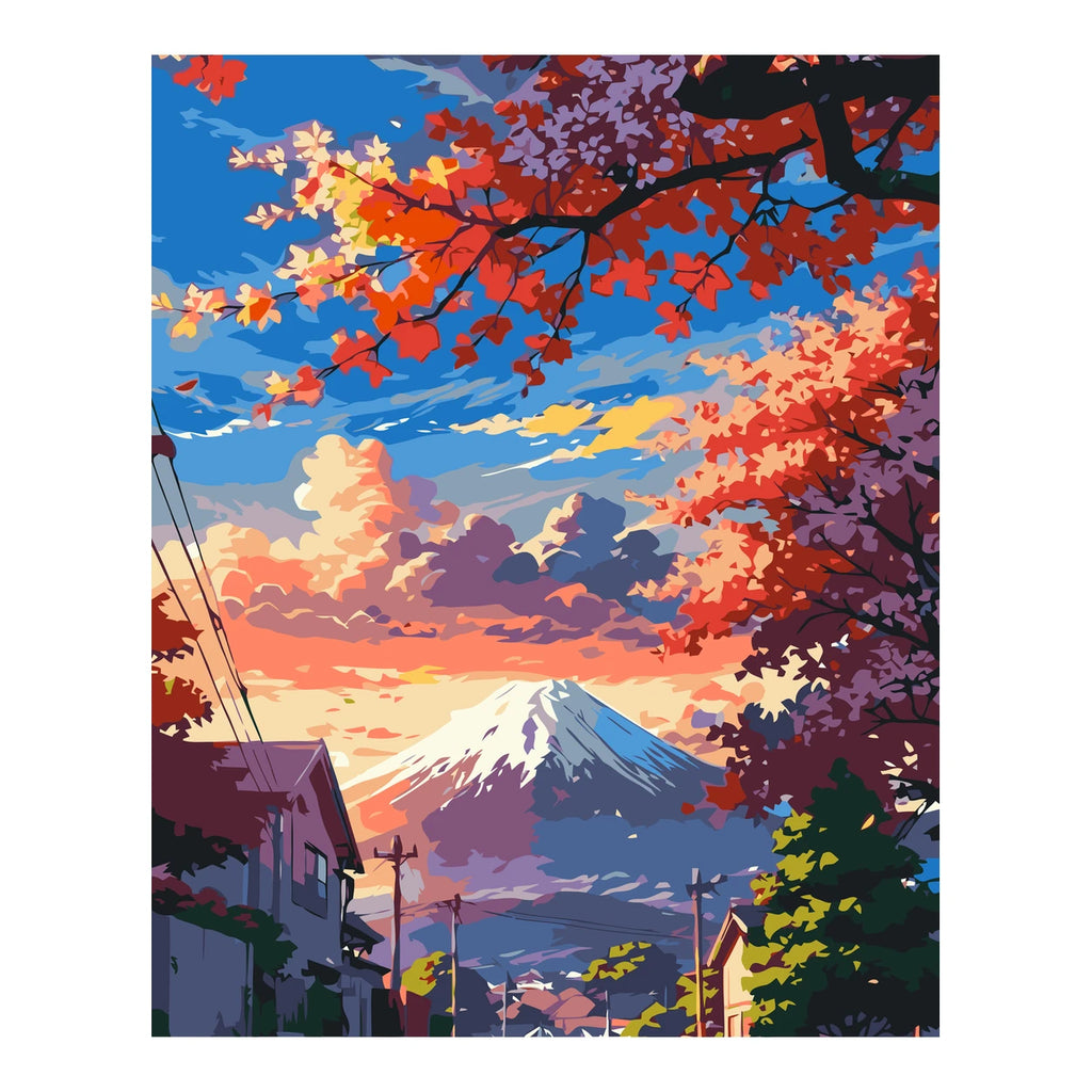 Original artwork for Crimson Canopy At Dusk Diamond Painting Kit
