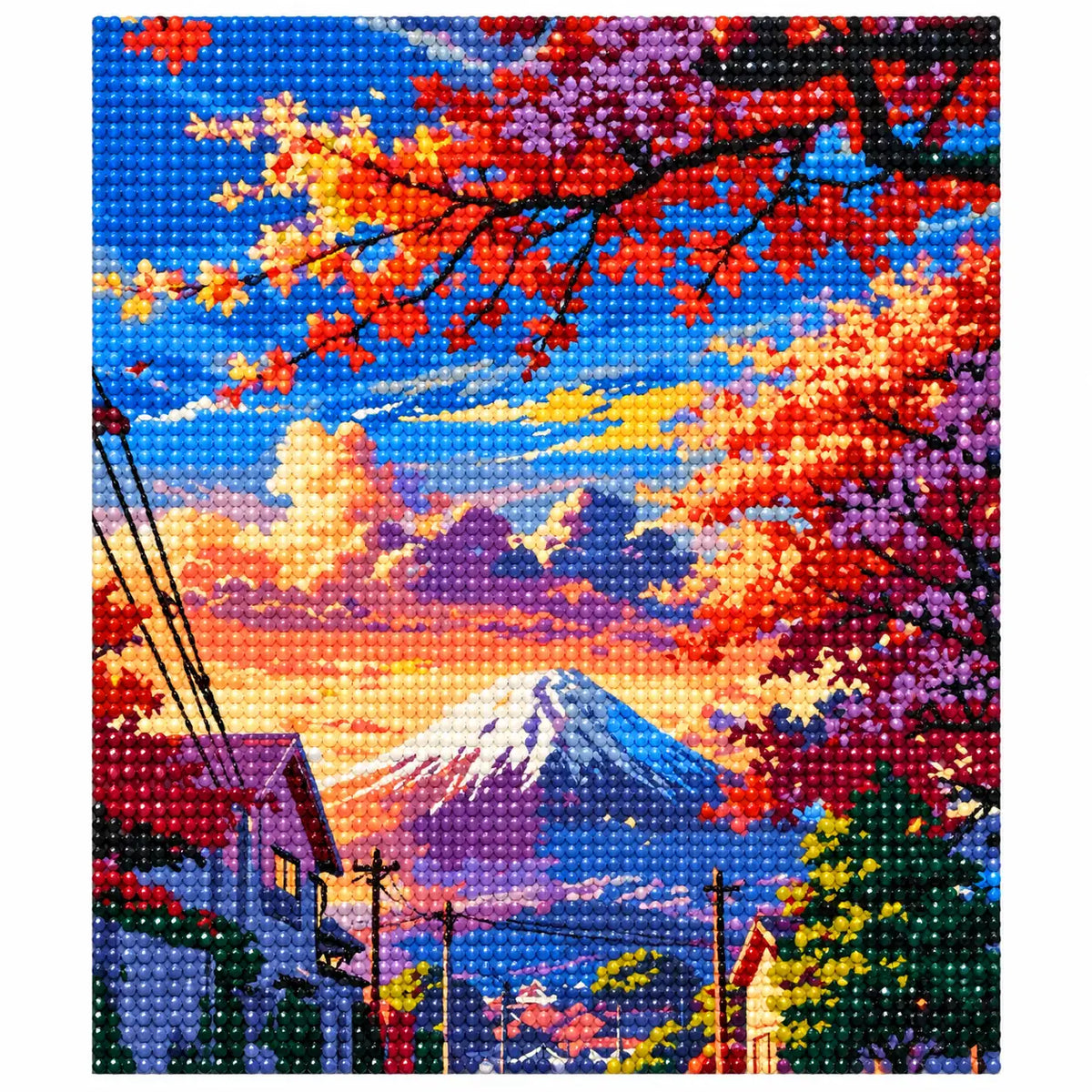 Finished diamond painting for Crimson Canopy At Dusk Diamond Painting Kit