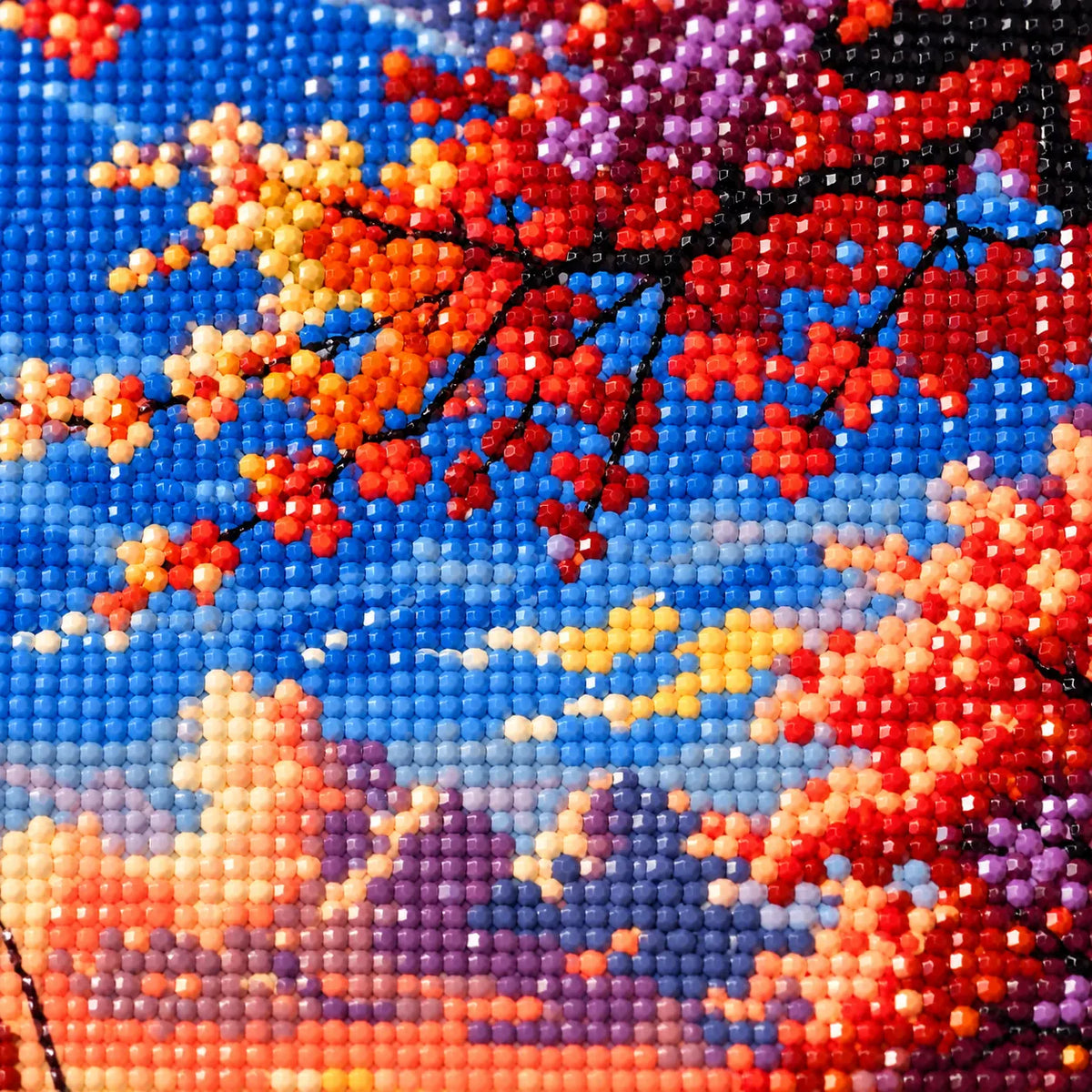 Diamond detail for Crimson Canopy At Dusk Diamond Painting Kit